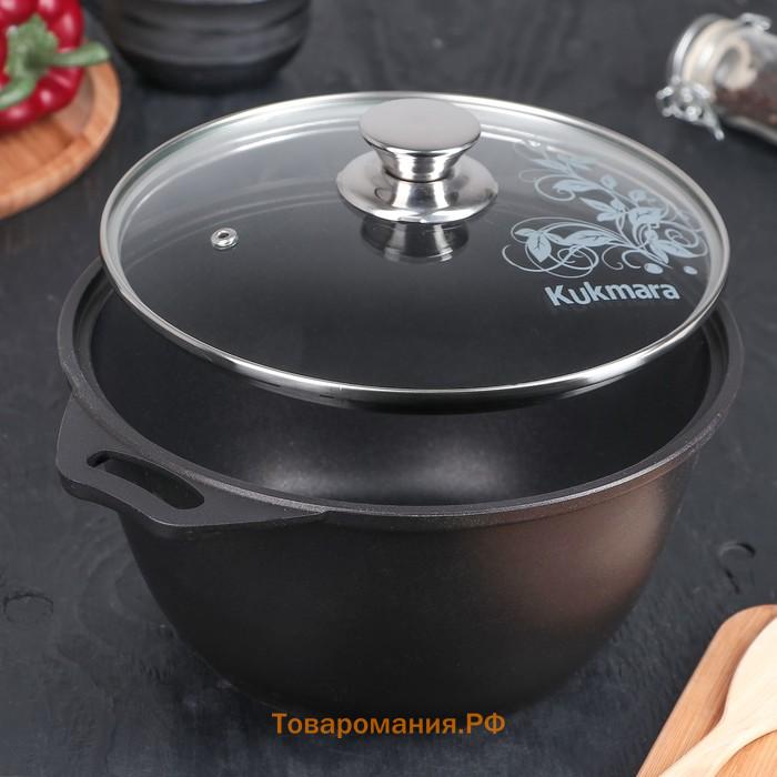 Кастрюля KUKMARA «Традиция», 3 л, 22×12.5 см, антипригарное покрытие, литой алюминий, чёрная