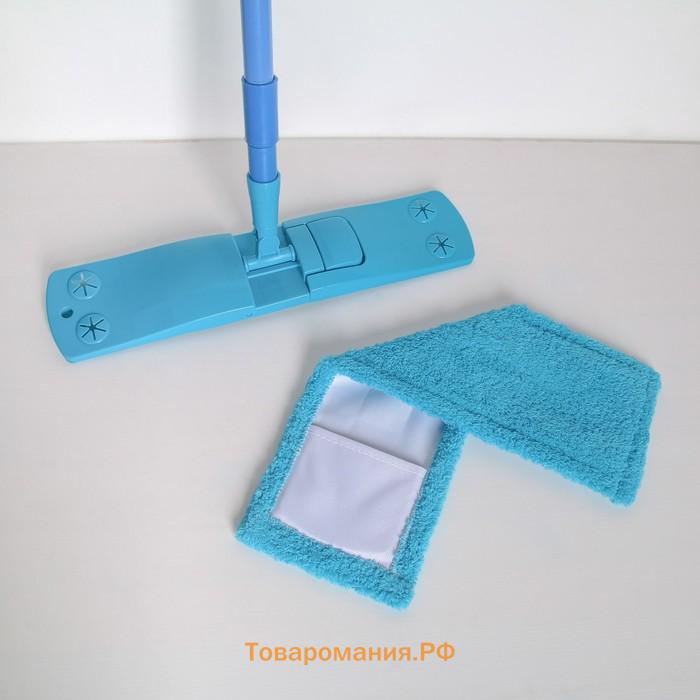 Швабра для мытья пола плоская , насадка из микрофибры 43×14 см, телескопическая ручка 80(120) см