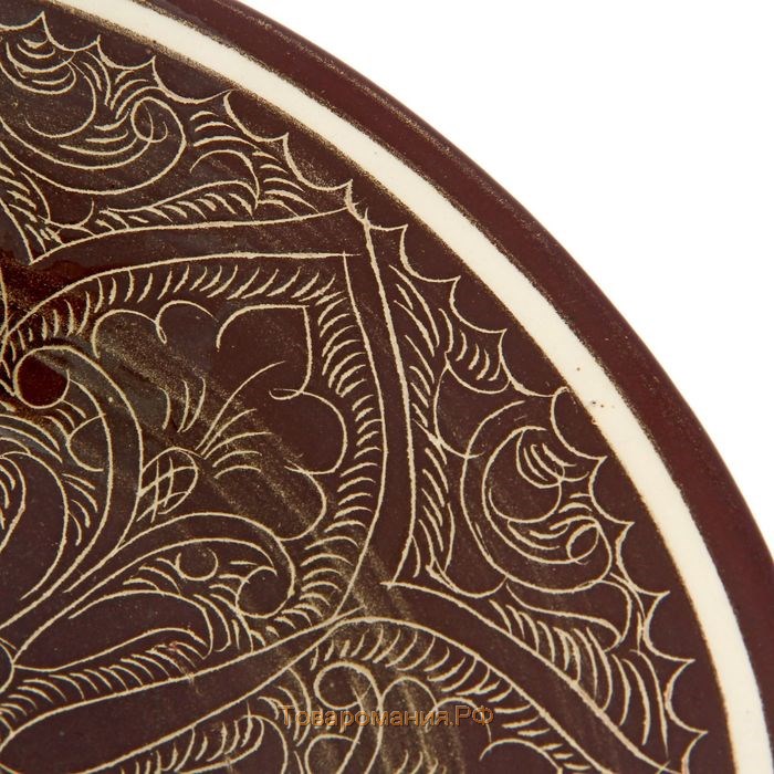 Тарелка Риштанская Керамика "Узоры", коричневая, глубокая, 20 см