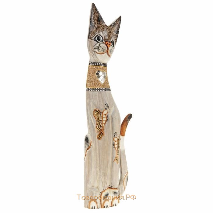 Сувенир «Кошка с бабочками и зеркальным сердцем», 60×12×6 см, дерево