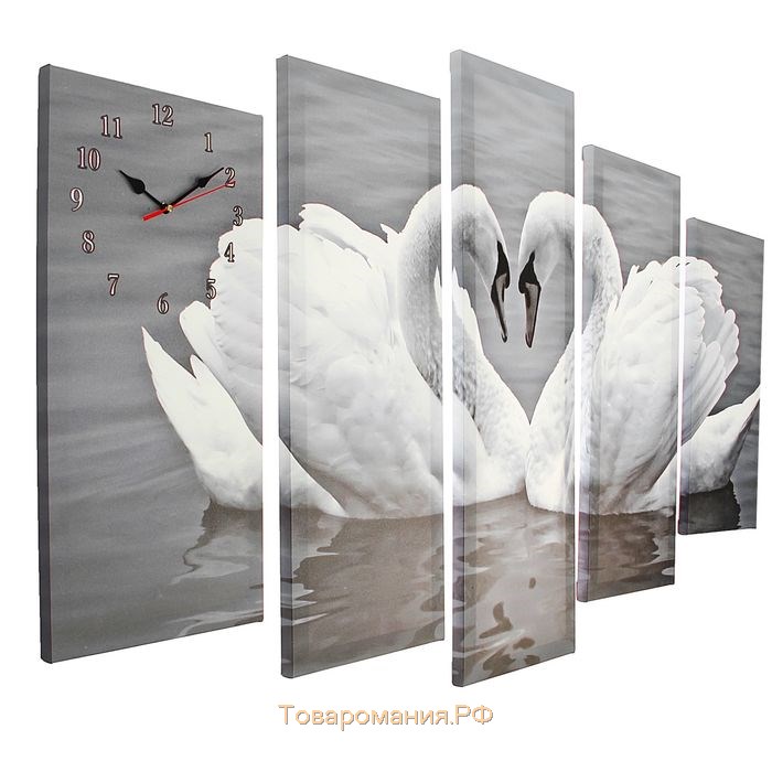 Часы настенные, модульные, серия: Животный мир, "Пара лебедей", 80х140 см
