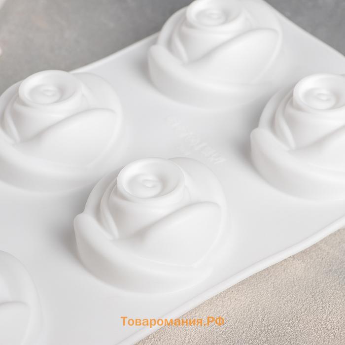 Форма для муссовых десертов и выпечки KONFINETTA «Розы», 30×17.5×6 см, 6 ячеек (6.5×6.8 см), белая