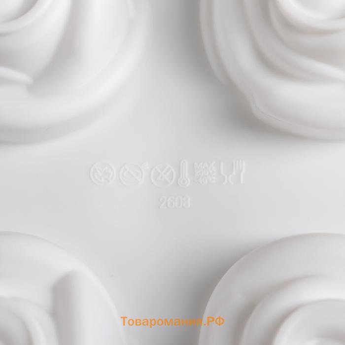 Форма для муссовых десертов и выпечки KONFINETTA «Розы», 30×17.5×6 см, 6 ячеек (6.5×6.8 см), белая
