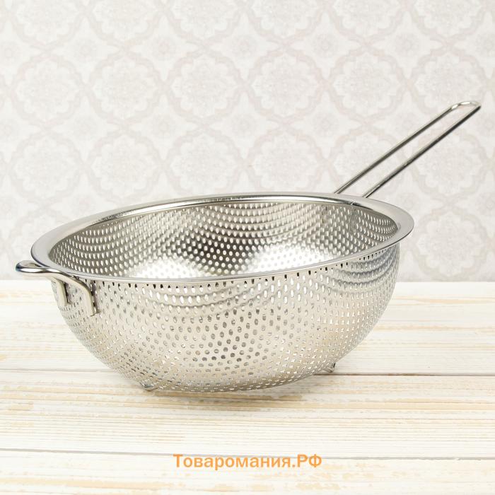 Дуршлаг «Марко», d=19 см, 37.5×19.5×7 см, длинная ручка, нержавеющая сталь, хромированный
