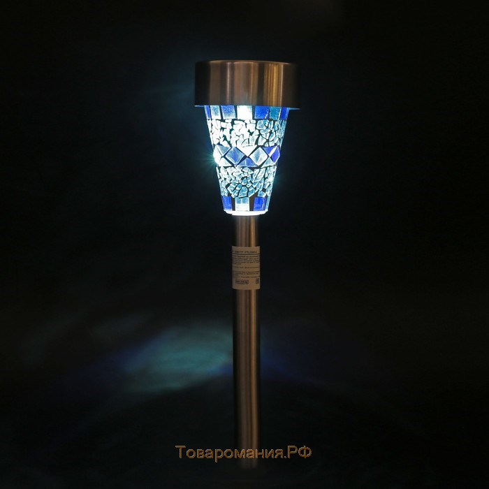Садовый светильник на солнечной батарее «Голубой витраж», 7 × 38.5 × 7 см, 1 LED, свечение белое