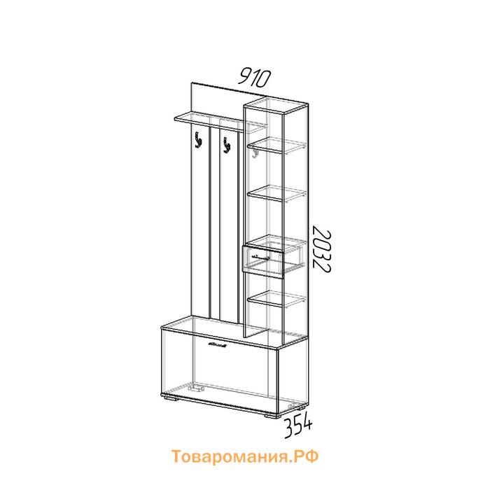 Вешалка с зеркалом «Ника», 910×354×2035 мм, цвет венге/лоредо