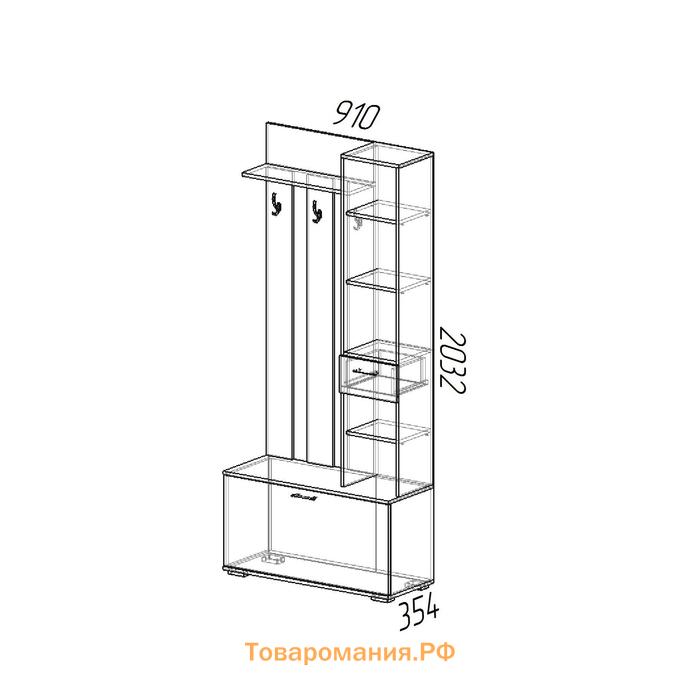 Вешалка с зеркалом «Ника», 910×354×2035 мм, цвет ясень шимо светлый/ясень шимо темный