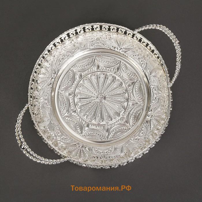 Поднос сервировочный «Солон», 34×24.5×9 см, с ручками, металл, серебристый