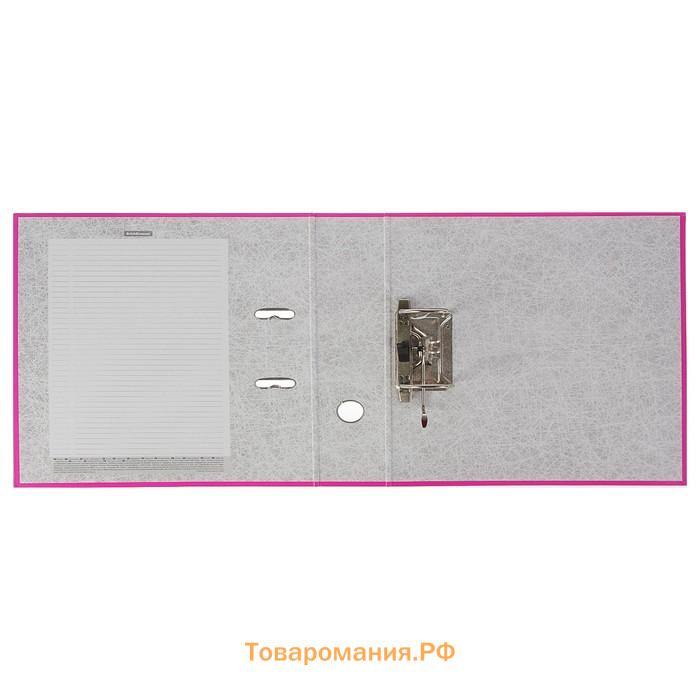 Папка-регистратор А4, 70мм Neon, собранная, розовая, пластиковый карман, картон 2мм, вместимость 450 листов