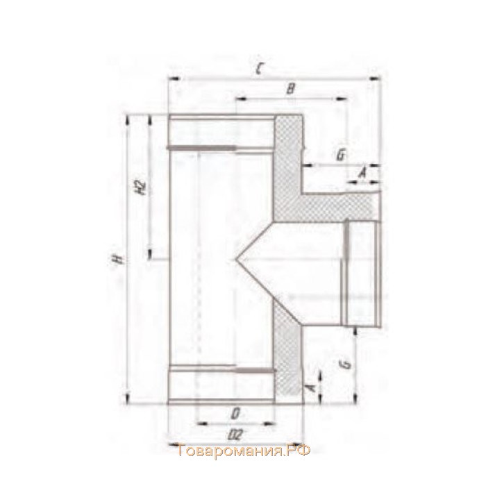 Сэндвич-Тройник 90°, d 120 × 200 мм, нерж/нерж, 0.5 мм/0.5 мм