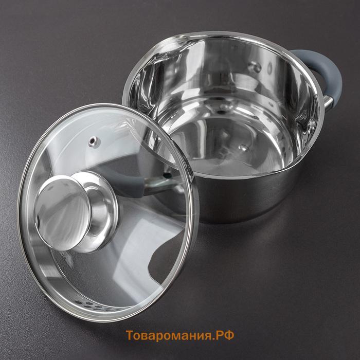 Кастрюля из нержавеющей стали Magistro Tefida, 1.7 л, крышка-дуршлаг, носик для слива, капсульное дно, индукция