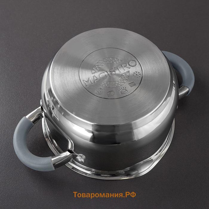 Кастрюля из нержавеющей стали Magistro Tefida, 1.7 л, крышка-дуршлаг, носик для слива, капсульное дно, индукция