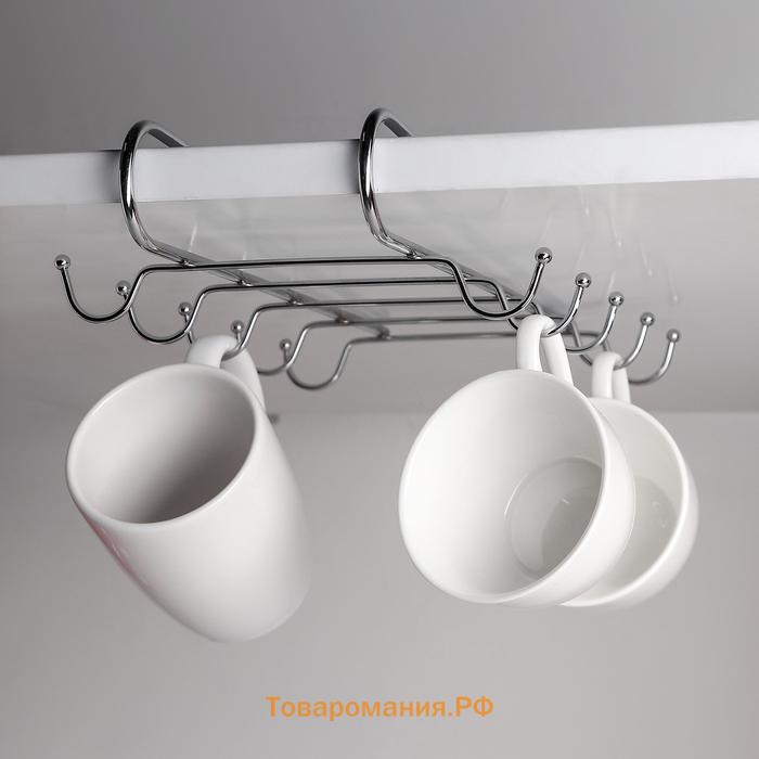 Держатель для кружек , на 10 предметов, подвесной, 27.5×18×6.5 см, хром
