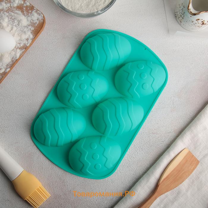 Форма для выпечки  «Пасха. Пасхальные яйца», силикон, 32.5×19.5 см, 6 ячеек (9.7×6.8 см), красная