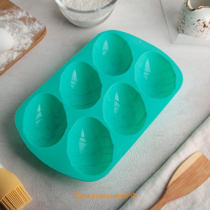 Форма для выпечки  «Пасха. Пасхальные яйца», силикон, 32.5×19.5 см, 6 ячеек (9.7×6.8 см), красная