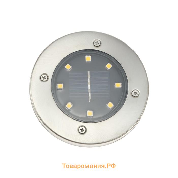 Садовый светильник, уличный, на солнечной батарее, 8 LED, свечение тёплое белое