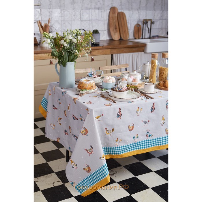 Скатерть пасхальная,  Chicken Ranch 220х147 см, 100% хлопок, репс 210 г/м2