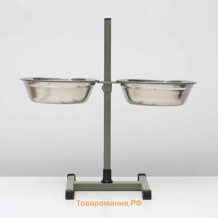 Подставка с мисками, 2 х 2 л, высота 50 см, разборная, зелёная