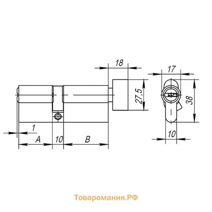 Цилиндровый механизм с вертушкой AX202.100 мм ,50х10х40, 5 ключей, цвет хром