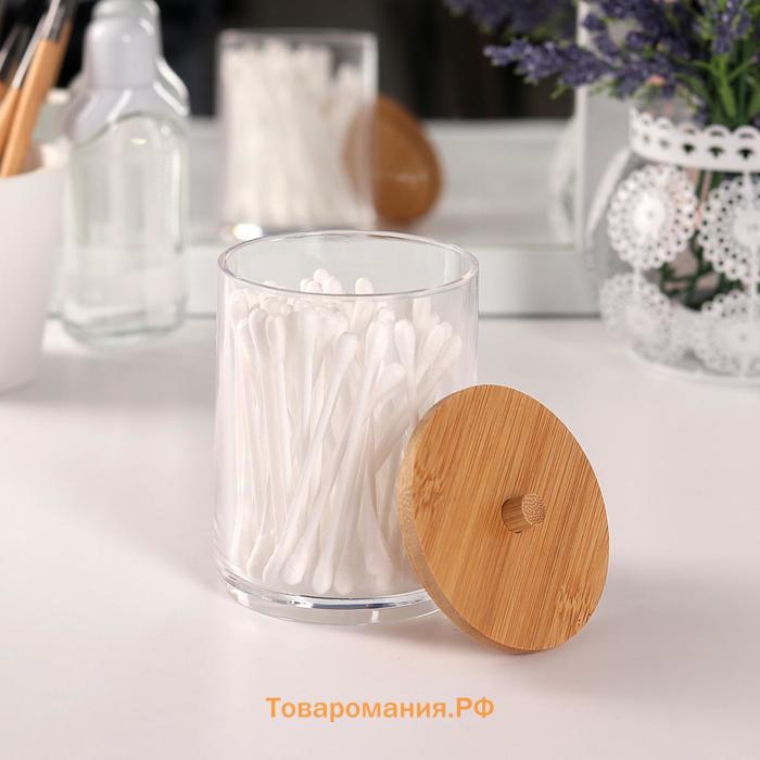 Органайзер для ватных палочек «BAMBOO», с крышкой, d=7×9.5 см, прозрачный, коричневый