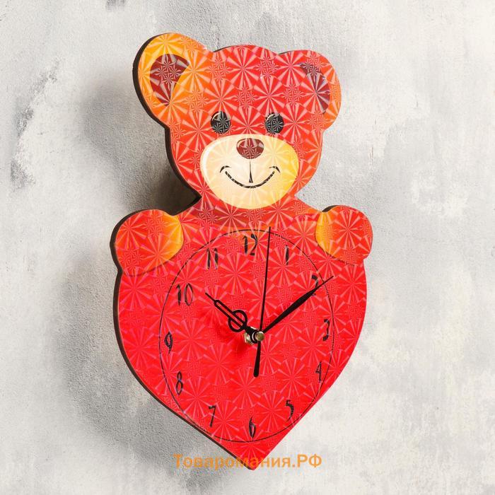 Часы настенные, серия: Детские, "Медвежонок с сердечком", дискретный ход, 27 х 19 см