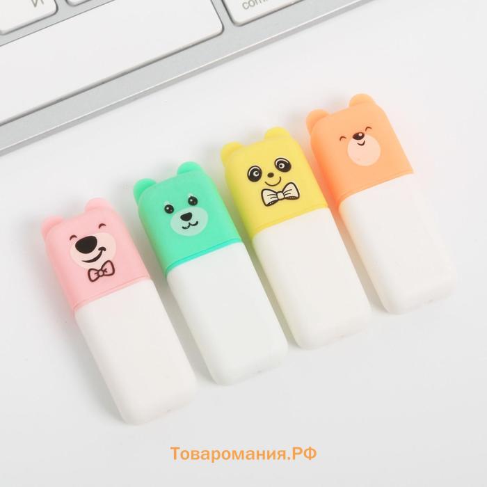 Текстовыделитель, набор из 4 шт., мини, Fantastic pandastic, МИКС