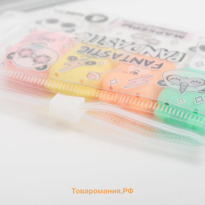 Текстовыделитель, набор из 4 шт., мини, Fantastic pandastic, МИКС