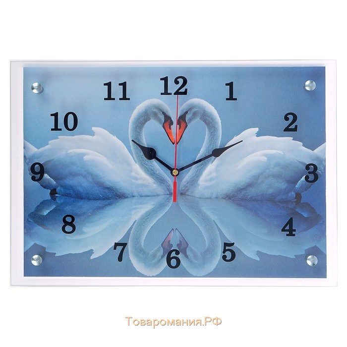 Часы-картина настенные, серия: Животный мир, "Два белых лебедя", 25х35 см