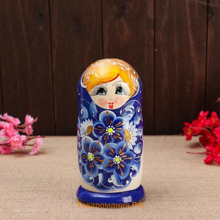 Матрёшка 5-ти кукольная "Нина" синяя , 14-15см, ручная роспись.