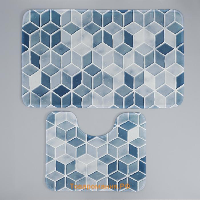 Коврики для ванной и туалета  «Бурлеск», 2 шт., 50×80, 40×50 см, синие