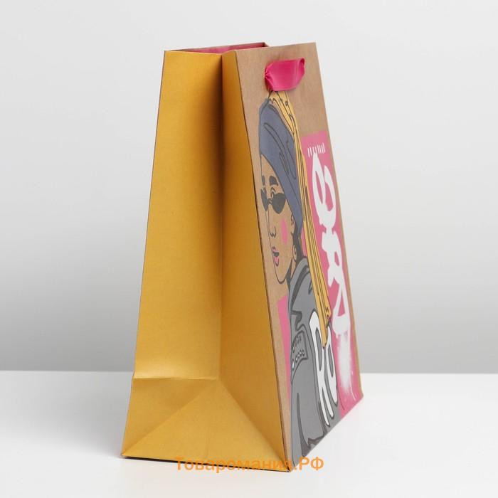 Пакет подарочный крафтовый вертикальный, упаковка, «Красотка», ML 23 х 27 х 11.5 см
