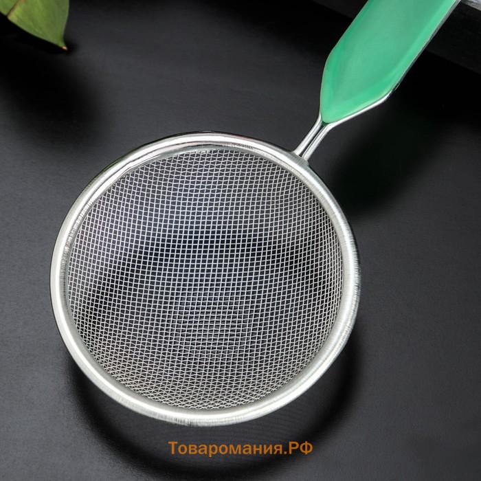 Сито для просеивания с ручкой  «Хозяюшка», d=8.5 см, зелёное