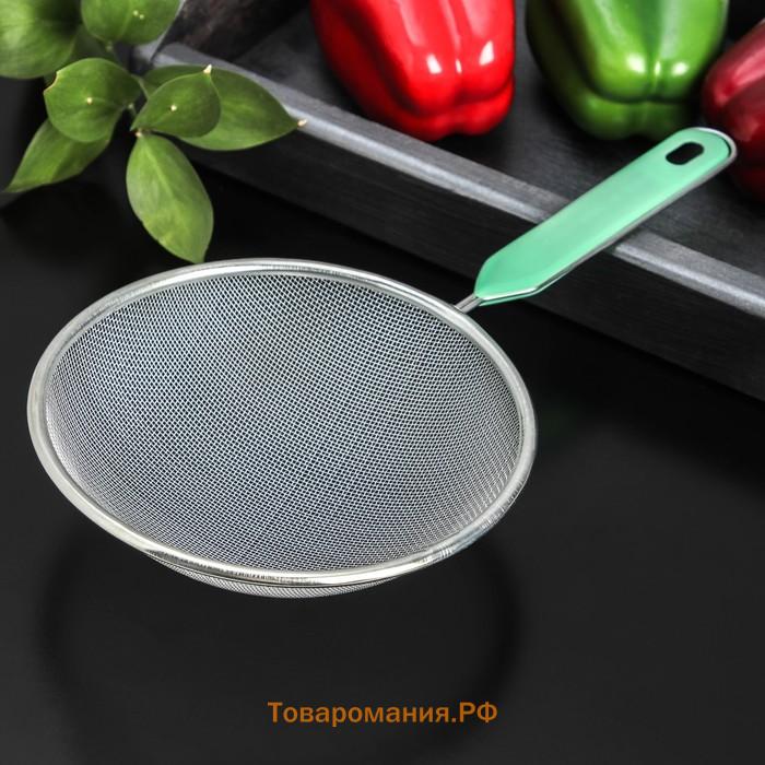 Сито для просеивания с ручкой  «Хозяюшка», d=16 см, зелёное