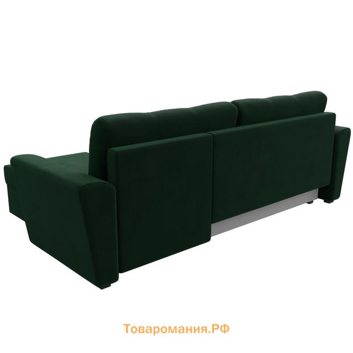 Угловой диван «Амстердам лайт», еврокнижка, правый угол, велюр, цвет зелёный