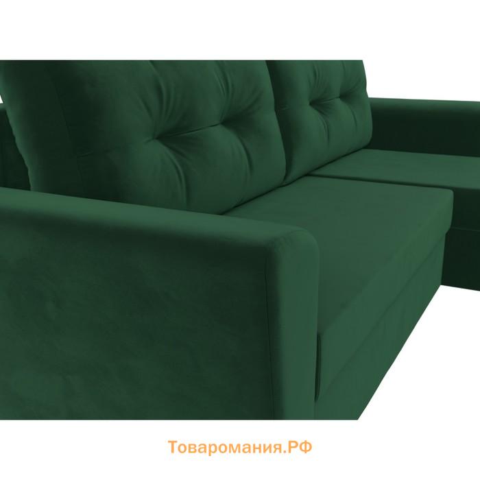 Угловой диван «Амстердам лайт», еврокнижка, правый угол, велюр, цвет зелёный
