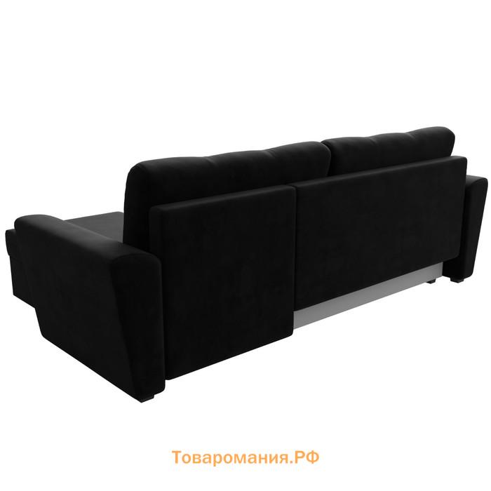 Угловой диван «Амстердам лайт», еврокнижка, правый угол, велюр, цвет чёрный