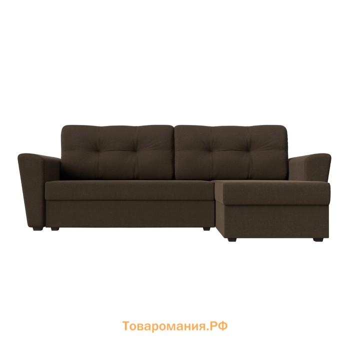 Угловой диван «Амстердам лайт», еврокнижка, правый угол, рогожка, цвет коричневый