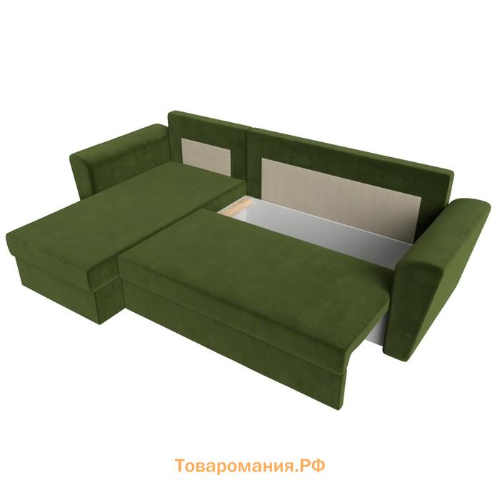 Угловой диван «Амстердам лайт», еврокнижка, левый угол, микровельвет, цвет зелёный