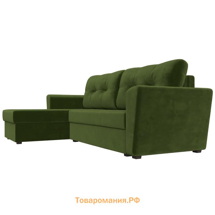 Угловой диван «Амстердам лайт», еврокнижка, левый угол, микровельвет, цвет зелёный