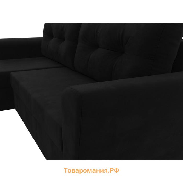 Угловой диван «Амстердам лайт», еврокнижка, левый угол, микровельвет, цвет чёрный