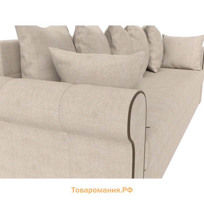 Прямой диван «Рейн», механизм еврокнижка, рогожка, цвет бежевый / кант коричневый