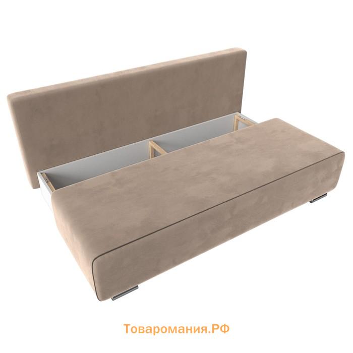 Прямой диван «Уно», еврокнижка, велюр, цвет бежевый / кант коричневый