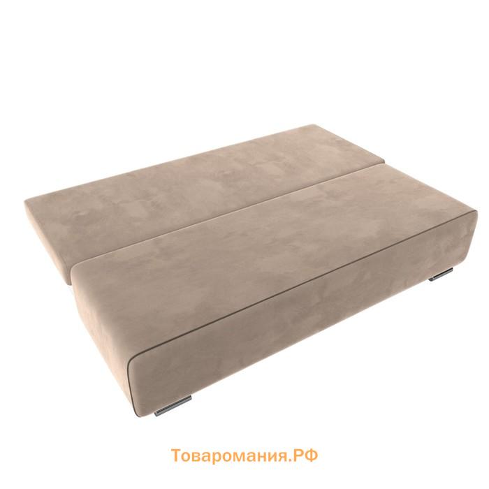 Прямой диван «Уно», еврокнижка, велюр, цвет бежевый / кант коричневый