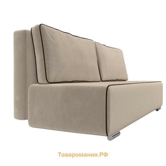 Прямой диван «Уно», еврокнижка, микровельвет, цвет бежевый / кант коричневый