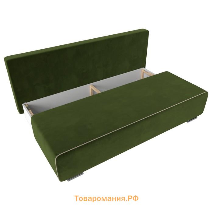 Прямой диван «Уно», еврокнижка, микровельвет, цвет зелёный / кант бежевый