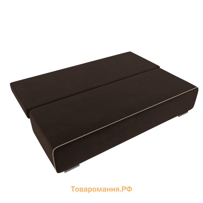 Прямой диван «Уно», еврокнижка, микровельвет, цвет коричневый / кант бежевый