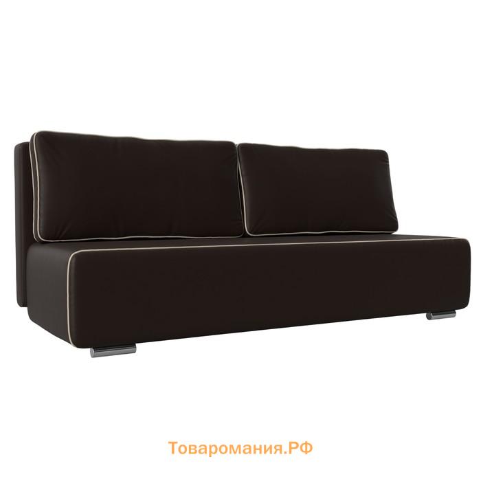 Прямой диван «Уно», еврокнижка, экокожа, цвет коричневый / кант бежевый