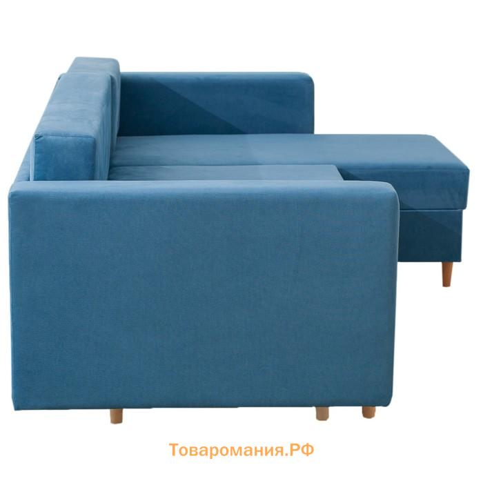 Угловой диван «Ванкувер», механизм еврокнижка, угол универсальный, велюр, цвет синий