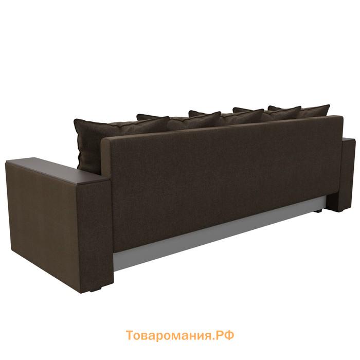 Прямой диван «Дубай лайт», еврокнижка, полки слева, рогожка, цвет коричневый