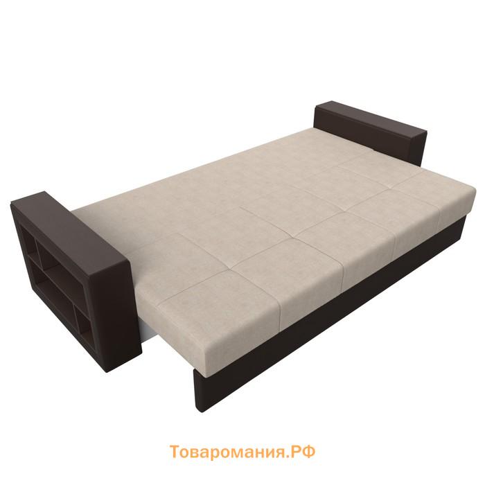 Прямой диван «Дубай лайт», еврокнижка, слева, рогожка бежевый / экокожа коричневый
